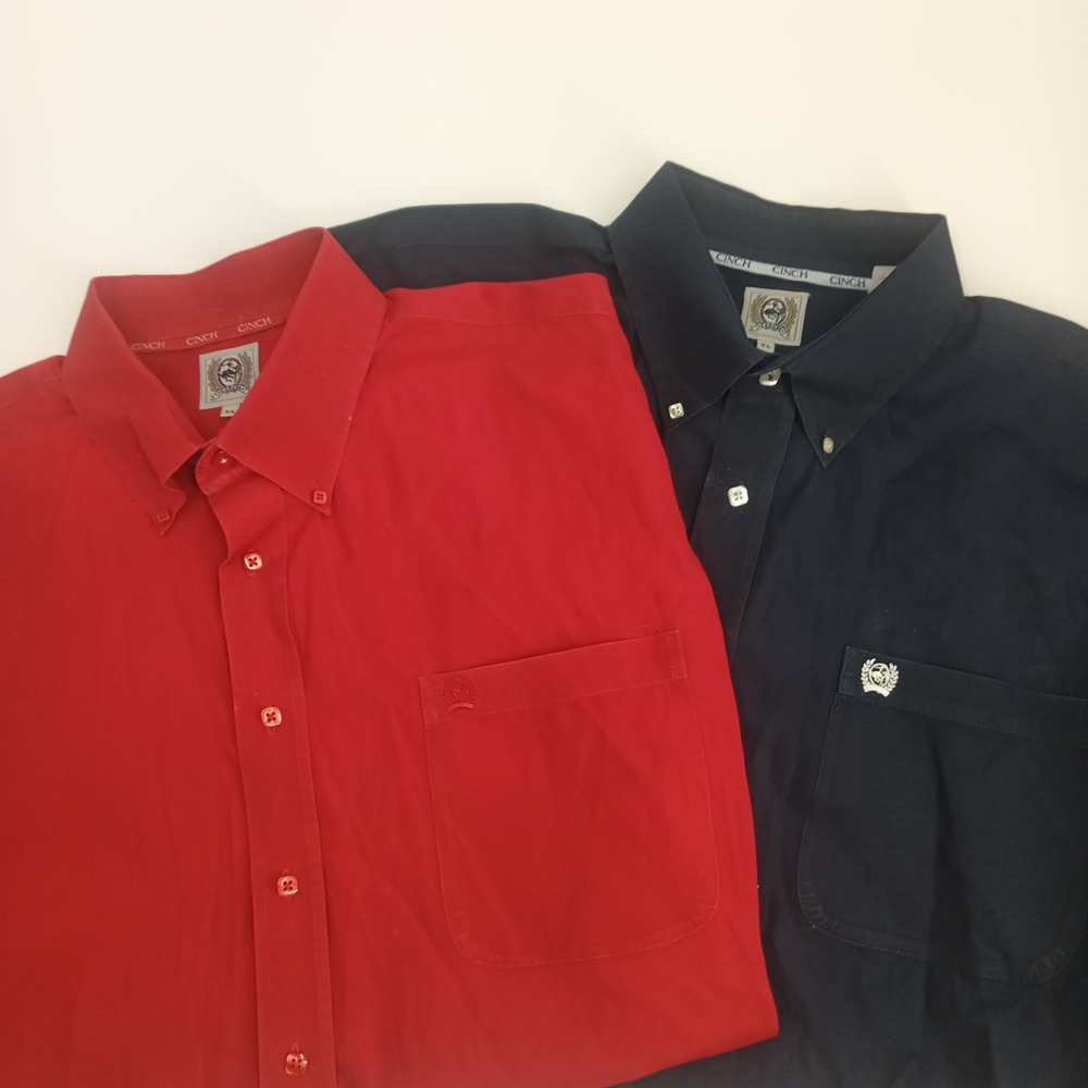 Lot of 2 Cinch Mens Button Down Shirt XL Red Navy Long Sleeve Western Logo
